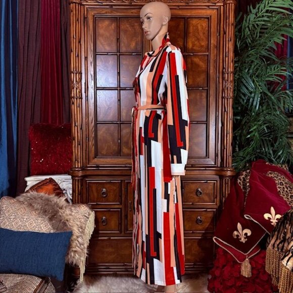 NWOT G by Giuliana Red Multi Stripe Side Slit Belted Maxi Dress Maxi Cardigan - Picture 4 of 16